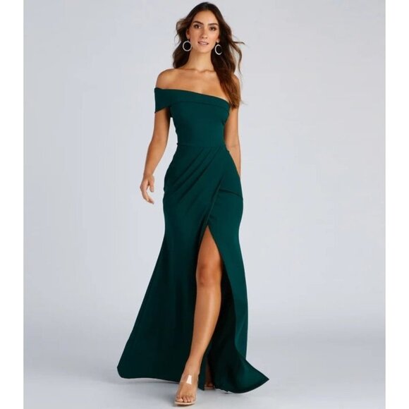 Windsor Susana Asymmetric Off-Shoulder Mermaid Dress‎ in Hunter - Size XL - Picture 1 of 11